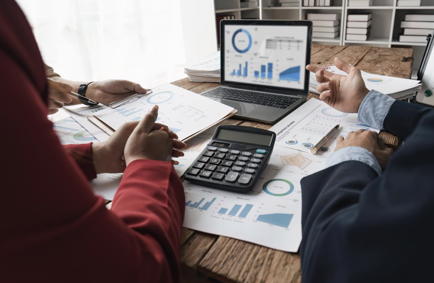 Campaign analytics review with charts and calculator